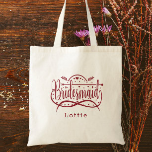 Bridal Favour Bridesmaid Simple Elegant Burgundy Tote Bag