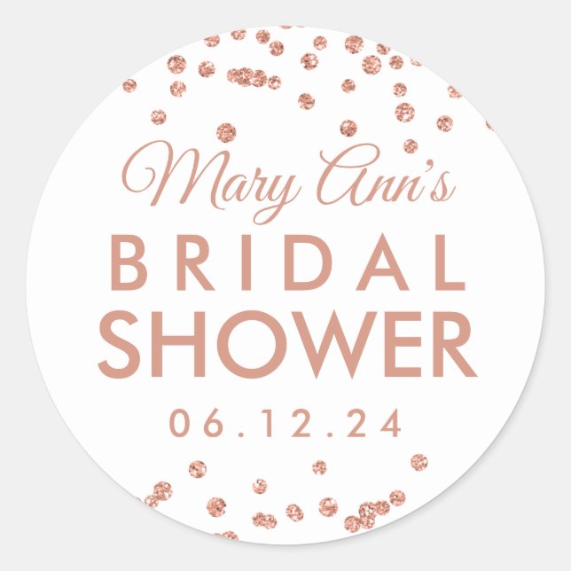 Bridal Favour Tag Rose Gold Glitter Confetti White (Front)