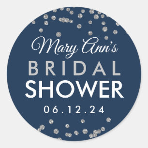 Bridal Favour Tag Silver Glitter Confetti Navy Blu
