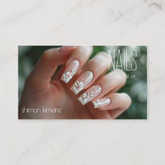 Bridal Floral Nail Art Manicurist Loyalty Business Card