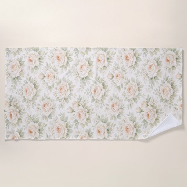 Bridal Floral Pattern Beach Towel (Front)