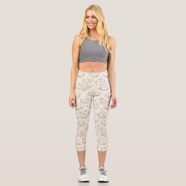 Bridal Floral Pattern Capri Leggings (Front)