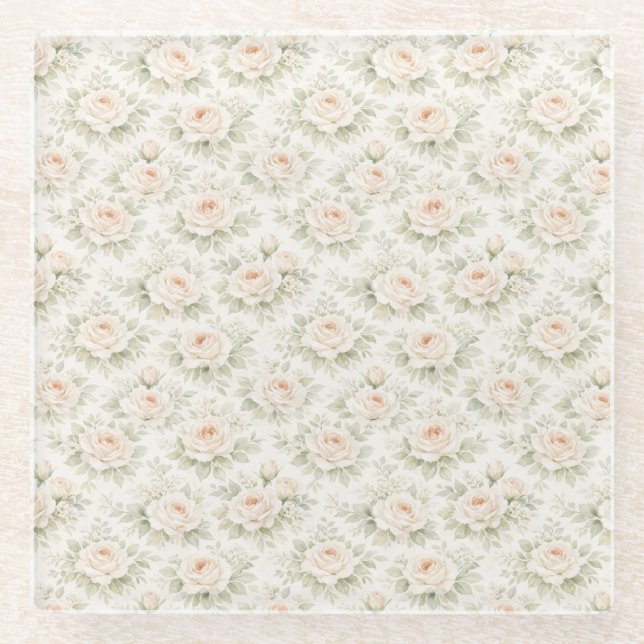 Bridal Floral Pattern Glass Coaster (Front)