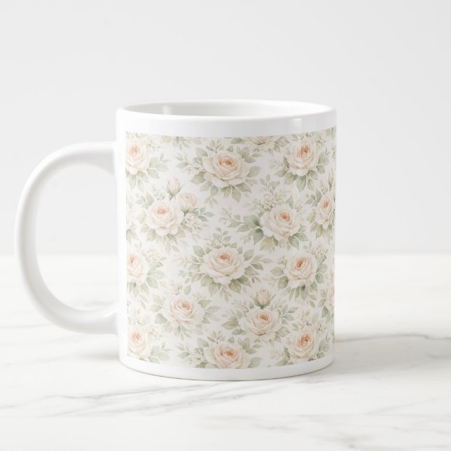 Bridal Floral Pattern Large Coffee Mug (Left)