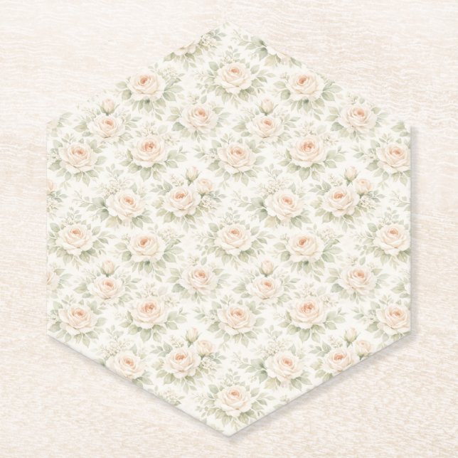 Bridal Floral Pattern Paper Coaster (Front)