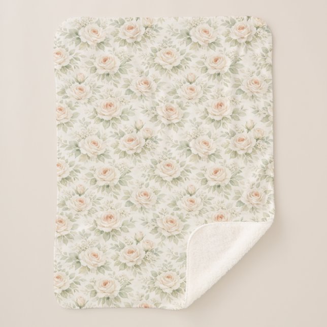 Bridal Floral Pattern Sherpa Blanket (Front)