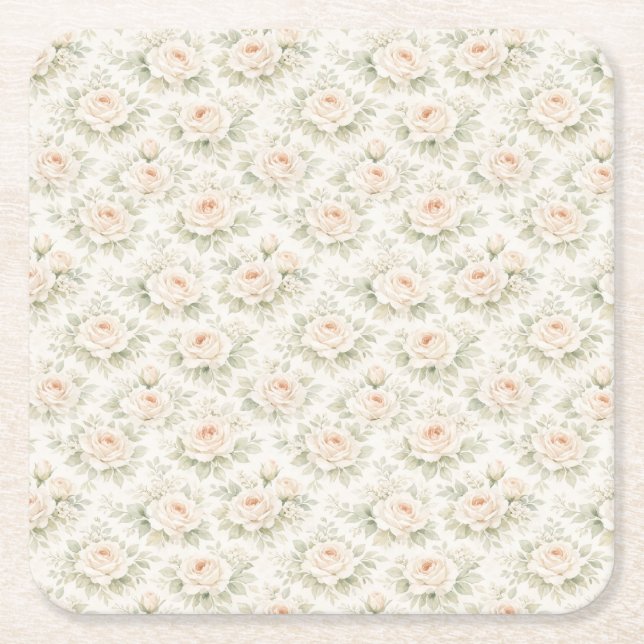 Bridal Floral Pattern Square Paper Coaster (Front)