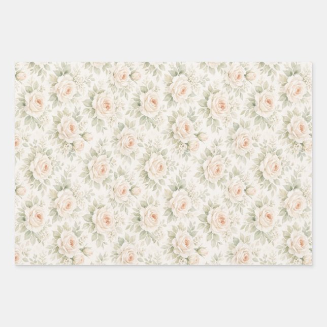 Bridal Floral Pattern Wrapping Paper Sheet (Front)