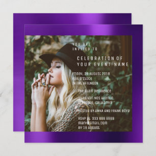 Bridal Foto Graduation Party Purple Plum Metallic Invitation