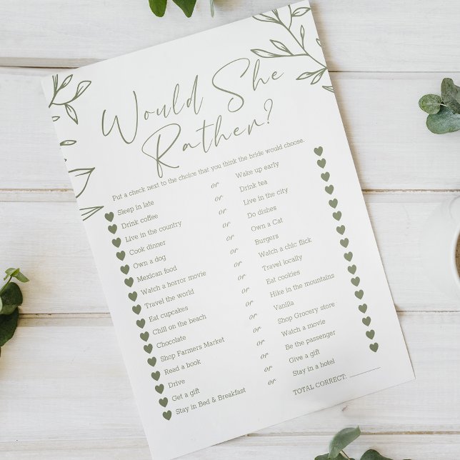 Bridal Game Would She Rather Sage Boho Flowers (Creator Uploaded)