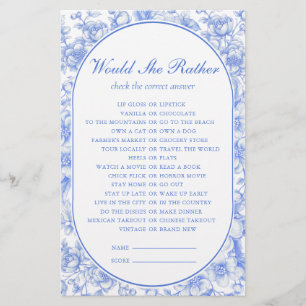 Bridal Game Would She Rather Something Blue