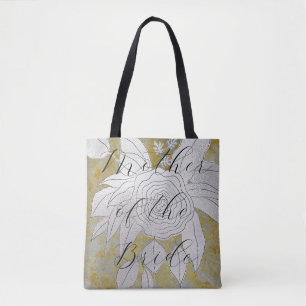 Bridal Gift Floral Tote Elegant Silver and Gold Bag
