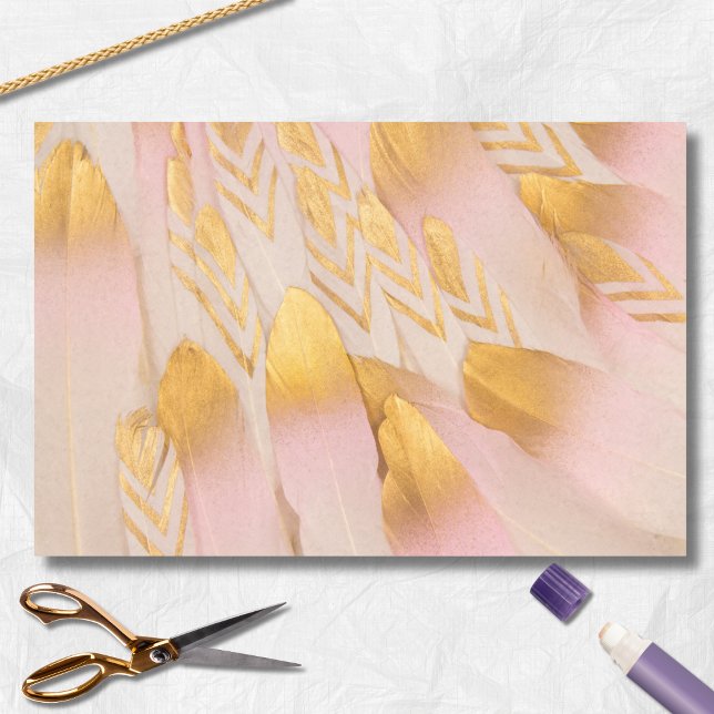 Bridal Gold Pink Arrow Feathers Tissue Paper (Creator Uploaded)