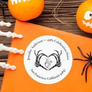 Bridal Gothic Black Skeleton Heart Return Address Classic Round Sticker