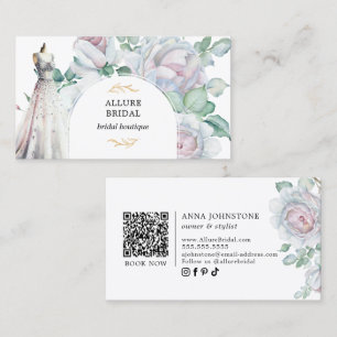 Bridal Gown Blooming Florals QR Code Business Card