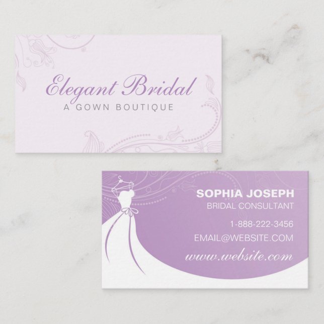 Bridal Gown Boutique Purple Lavender Business Card (Front/Back)