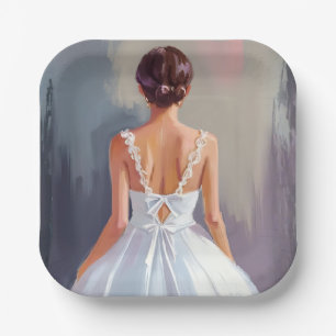 Bridal Gown   White Lace Dress Watercolor Paper Plate
