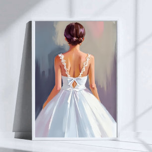 Bridal Gown White Lace Dress Watercolor Poster