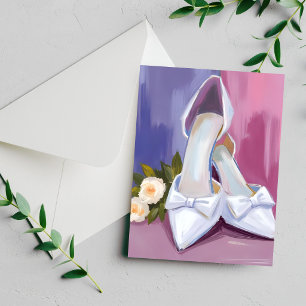 Bridal Heels White Rose Watercolor Wedding Card