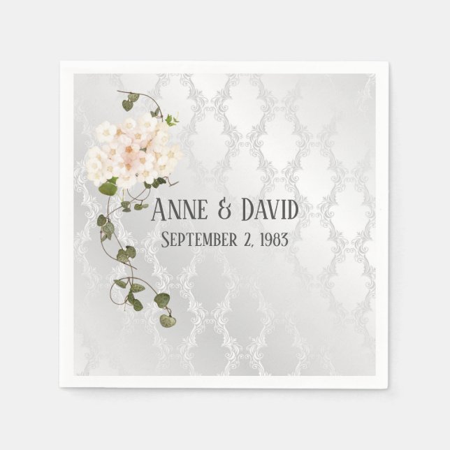 Bridal Hydrangea Bouquet on White Satin   Napkin (Front)