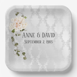 Bridal Hydrangea Bouquet on White Satin Paper Plate