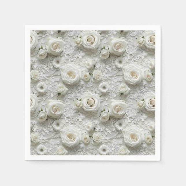 Bridal Lace And White Roses Napkin (Front)