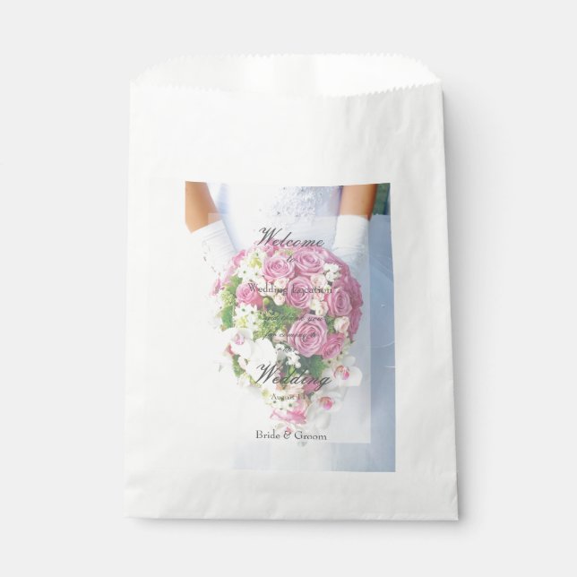 Bridal lace flower bouquet editable wedding favour bags (Front)