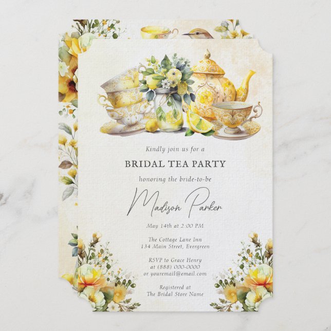 Bridal Lemon Tea Party Vintage Invitation (Front/Back)