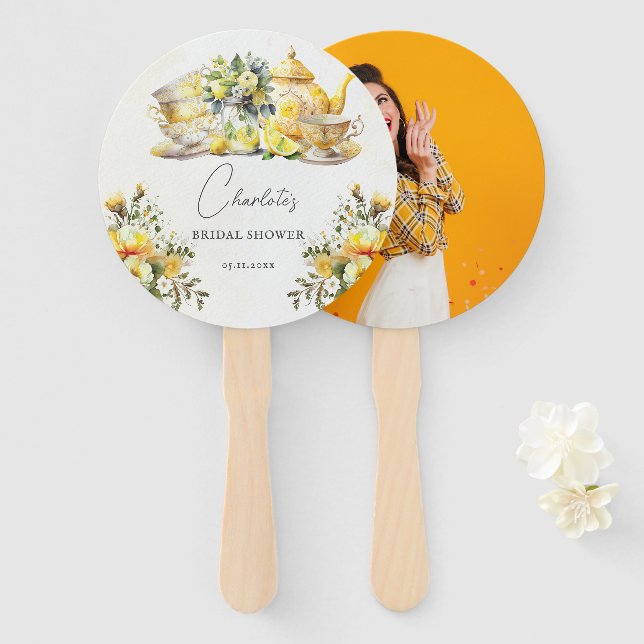 Bridal Lemon Tea Party Vintage Photo Hand Fan (Front and Back)