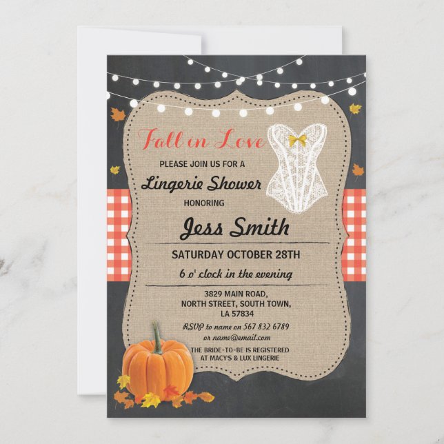 Bridal Lingerie Shower Party Pumpkin Fall in Love Invitation (Front)