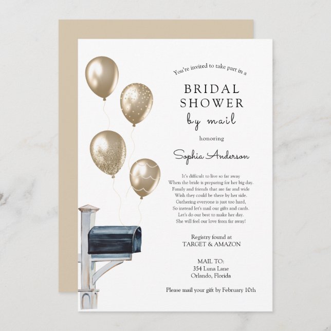 Bridal Long Distance Shower by Mail Invitation (Front/Back)