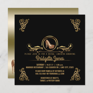 Bridal Luncheon Black Gold   Wedding Bridal Shower Invitation