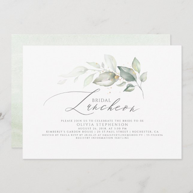 Bridal Luncheon Elegant Greenery Bridal Shower Invitation (Front/Back)