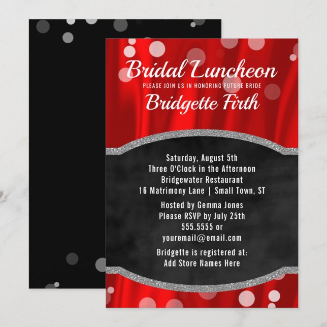 Bridal Luncheon | Elegant Red Black Bridal Shower Invitation (Front/Back)