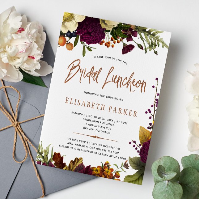 Bridal luncheon fall floral copper bridal shower invitation (Creator Uploaded)