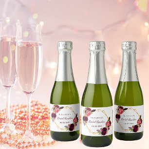 Bridal Luncheon floral geometric white burgundy Sparkling Wine Label
