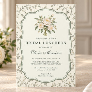 Bridal Luncheon French Floral Sage Green Shower Invitation