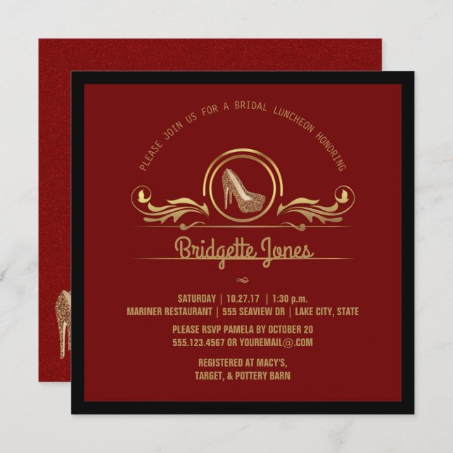Bridal Luncheon Gold Red | Wedding Bridal Shower Invitation (Front/Back)