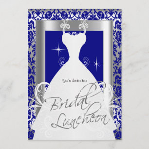 Bridal Luncheon in Royal Blue Damask & Silver Invitation