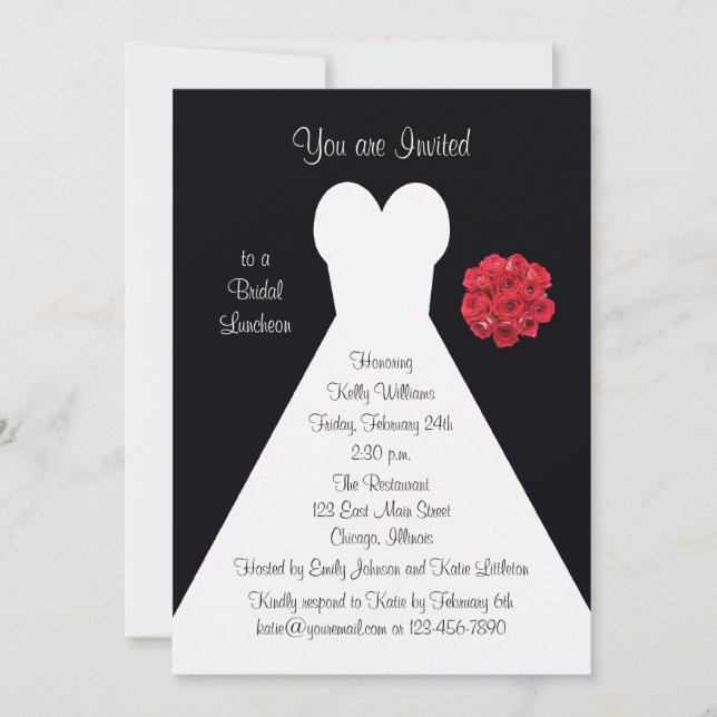 Bridal Luncheon Invitation - Bridal Gown Red Roses (Front)