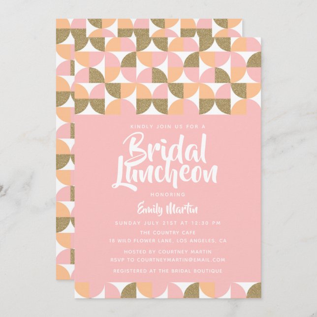 Bridal Luncheon Modern Pink Gold Bridal Shower Invitation (Front/Back)