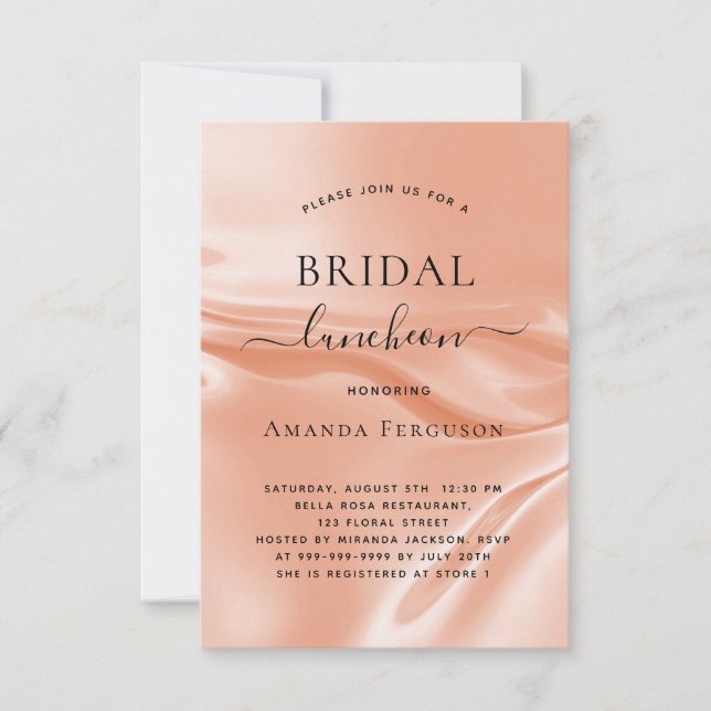 Bridal luncheon rose gold blush satin silk invitation (Front)