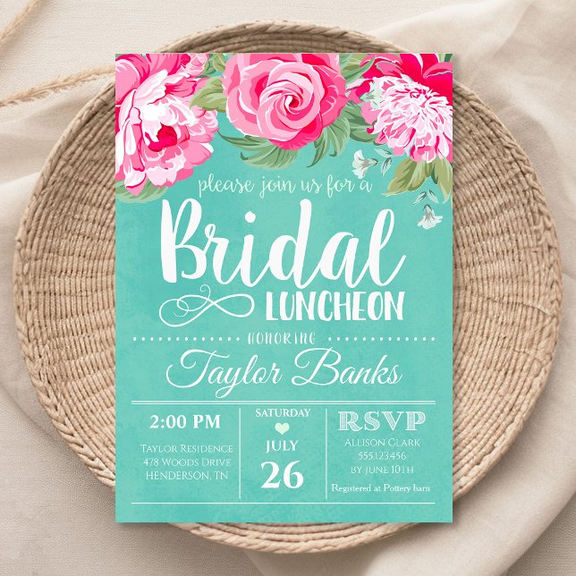Bridal Luncheon Shower Party Pink Rose Invitation (Creator Uploaded)