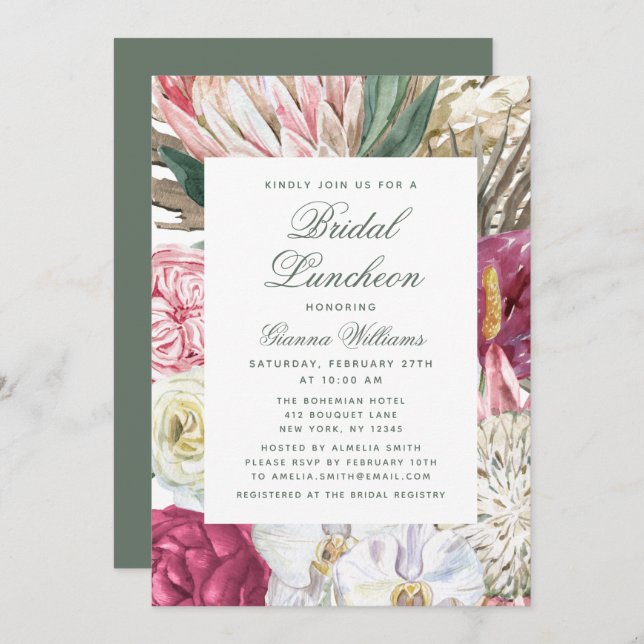 Bridal Luncheon Watercolor Floral Bridal Shower Invitation (Front/Back)