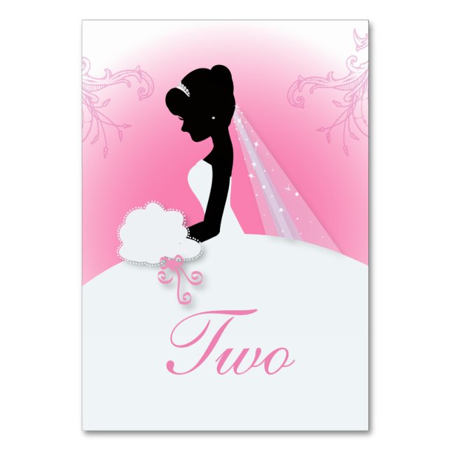 Bridal Mrs Right Pink bride silhouette Table Number (Front)