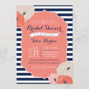 Bridal or Baby Shower Invitaion, Bold Stripe Coral Invitation