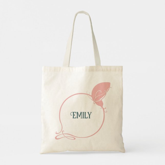 Bridal Party Art Nouveau Dusty Pink Butterfly Name Tote Bag (Back)