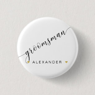 Bridal Party Groomsman Script Simple Modern Gold 3 Cm Round Badge