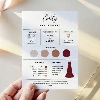 Bridal Party Info Card, Bridesmaid Attire Invitation