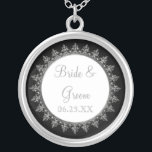 Bridal Party Jewellery Classic Baroque Swirl Circl<br><div class="desc">COLOR PALETTE: black, white and silver "metallic" look. DESIGN COLLECTION: Matching bride's necklace for weddings or anniversary. Also available in a bridesmaid, maid of honour and bridal party version. This original artwork has been design for a modern and contemporary wedding collection with a vintage style. A baroque printer's ornament design...</div>